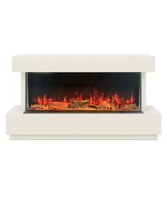Woodford Hestia 1308 Electric Fire & Solace Marble Media Wall Suite Small Polar White